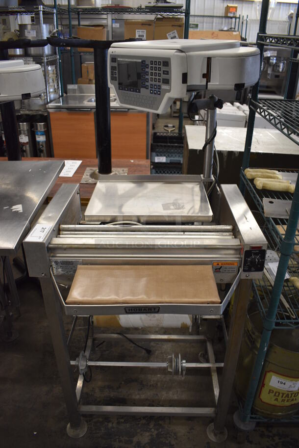 NICE! Hobart Model HWS-4 Stainless Steel Commercial Floor Style Wrapping Station w/ Hobart Model Quantum-P Scale. 120 Volts, 1 Phase. 27x31x58. Cannot Test Due To Plug Style