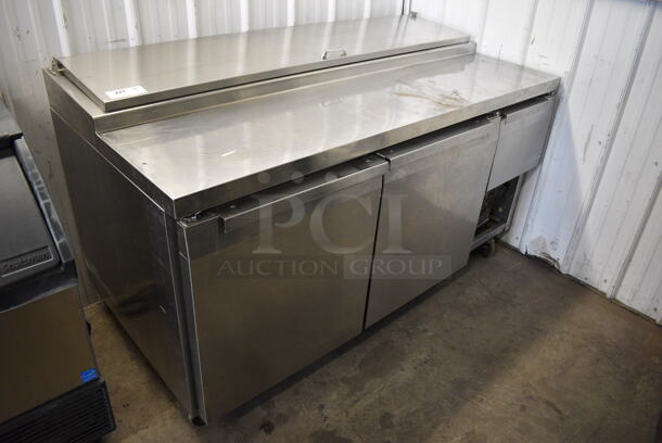 NICE! Continental Model CPA68 Stainless Steel Commercial Pizza Prep Table on Commercial Casters. 115 Volts, 1 Phase. 68x35x40. Tested and Powers On But Does Not Get Cold - Image 1 of 8