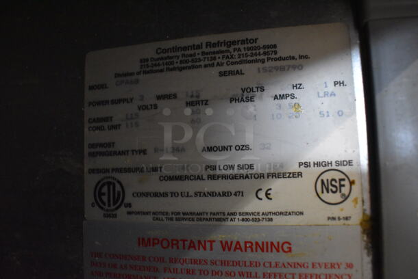 NICE! Continental Model CPA68 Stainless Steel Commercial Pizza Prep Table on Commercial Casters. 115 Volts, 1 Phase. 68x35x40. Tested and Powers On But Does Not Get Cold - Image 7 of 8