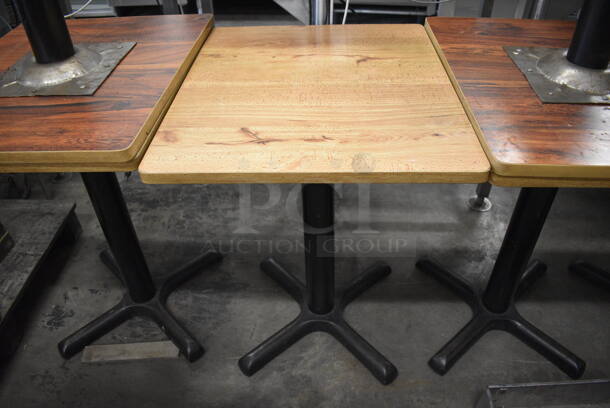 Wood Pattern Dining Table on Black Metal Table Base. Stock Picture - Cosmetic Condition May Vary. 20x24x30