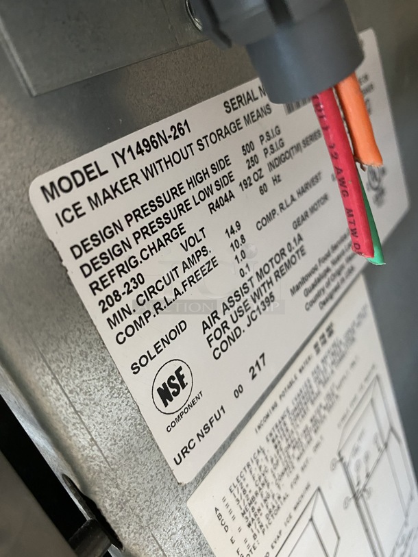 FANTASTIC! 2016 Manitowoc Model IY1496N-261 ENERGY STAR Stainless Steel Commercial Ice Machine Head on Stainless Steel Commercial Ice Bin w/ Manitowoc Model JC1395-261 Metal Commercial Remote Fan. 208-230 Volts, 1 Phase. 48x36x80, 30x30x32 - Image 6 of 12