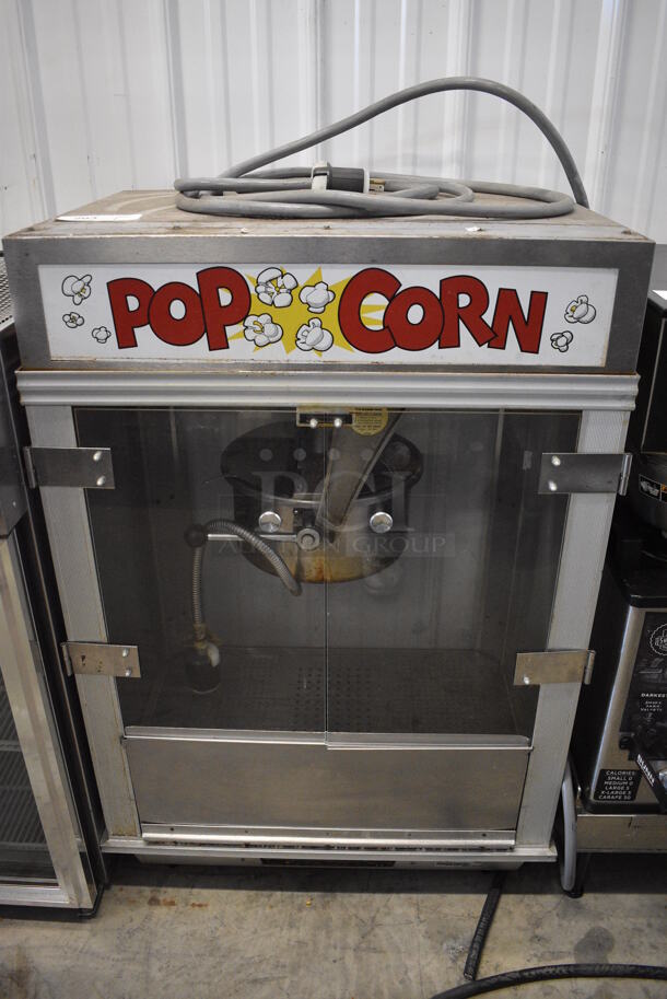 Gold Medal Model 2001ST Stainless Steel Commercial Countertop Popcorn Machine Merchandiser. 120 Volts, 1 Phase. 28x21x40. Cannot Test - Plug Style Is 208/240 Volt, 1 Phase.