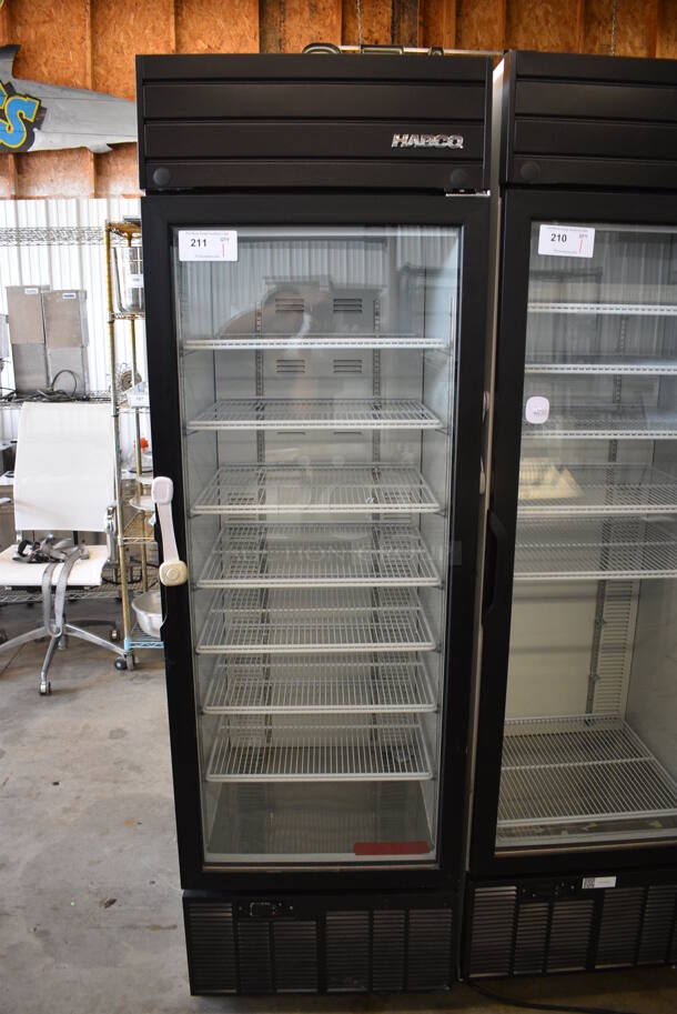 2019 Habco Model SE18 Metal Commercial Single Door Reach In Cooler Merchandiser w/ Poly Coated Racks. 115 Volts, 1 Phase. 24x24x78.5. Tested and Working!