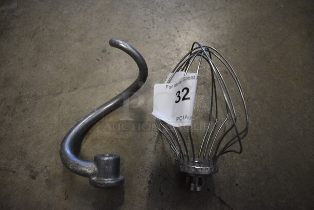 2 Metal Mixer Attachments; Dough Hook and Whisk. 5x5x6.5, 4x4x7. 2 Times Your Bid!