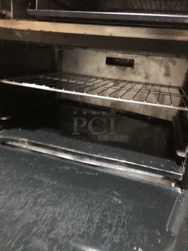 NICE! American Range Commercial Natural Gas Powered 6 Burner Stove! With Right Side Flat Griddle/Cheese Melter Combo! With 2 Full Size Ovens Underneath! With Backsplash & Overhead Salamander Shelf! All Stainless Steel! On Casters! - Image 6 of 11