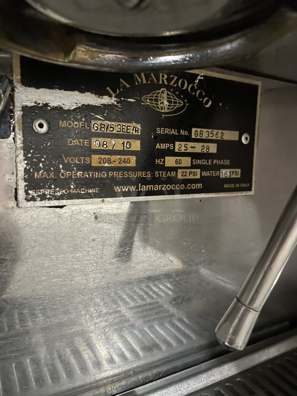 NICE! La Marzocco Stainless Steel Commercial Countertop Dual Espresso Machine! With Steam Wand! Model GB/53EE/H Serial GB3562! 208/240V 1Phase! - Image 9 of 9