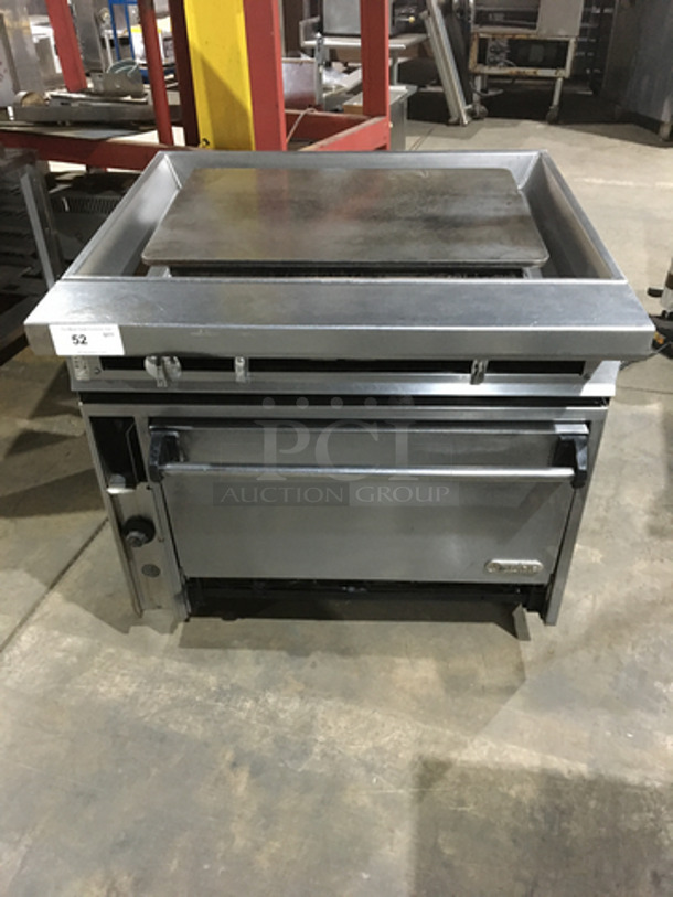 GREAT! Jade Range Commercial Natural Gas Powered Heavy Duty Plancha Flat Grill! With Full Size Oven Underneath! All Stainless Steel! On Legs!  - Image 1 of 9