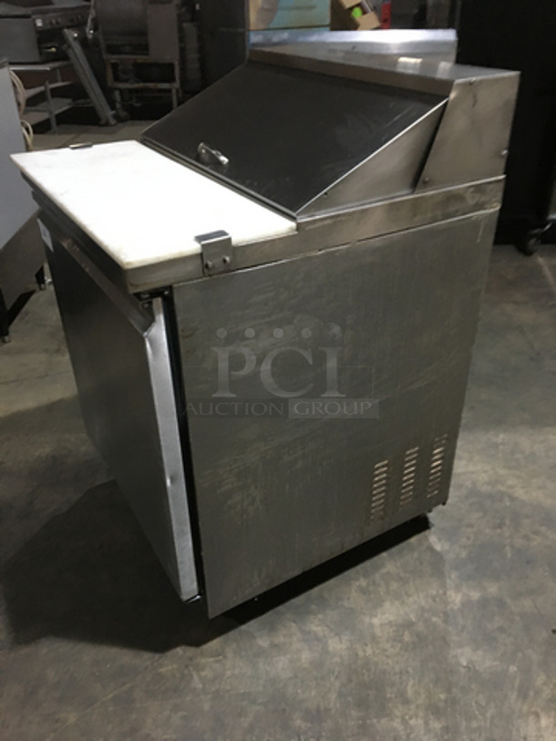 Maxx Cold Refrigerated Single Door Prep Sandwich Station! With Top Slide Open Door & Cutting Board! All Stainless Steel Body! On Casters! - Image 2 of 9