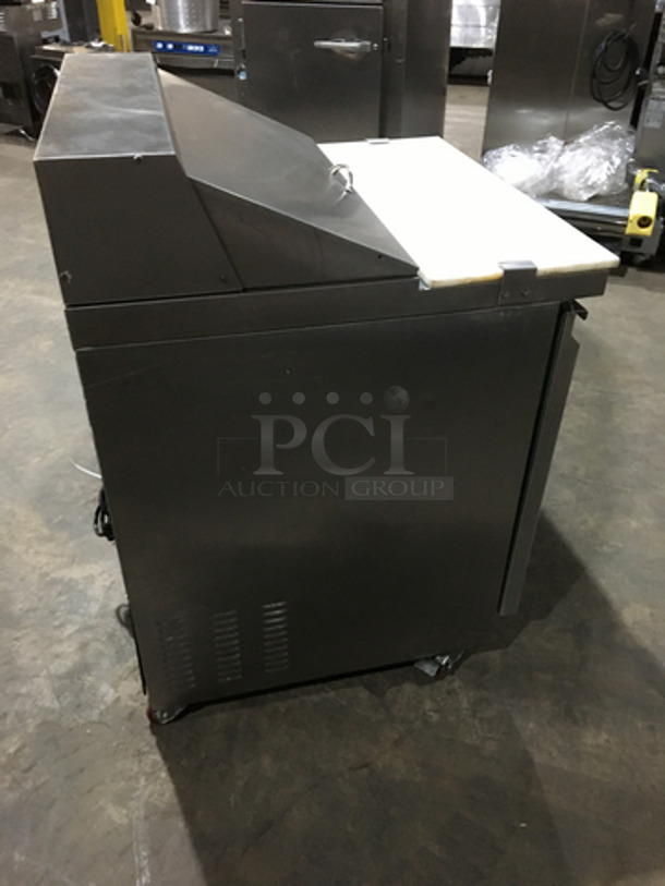 Maxx Cold Refrigerated Single Door Prep Sandwich Station! With Top Slide Open Door & Cutting Board! All Stainless Steel Body! On Casters! - Image 4 of 9