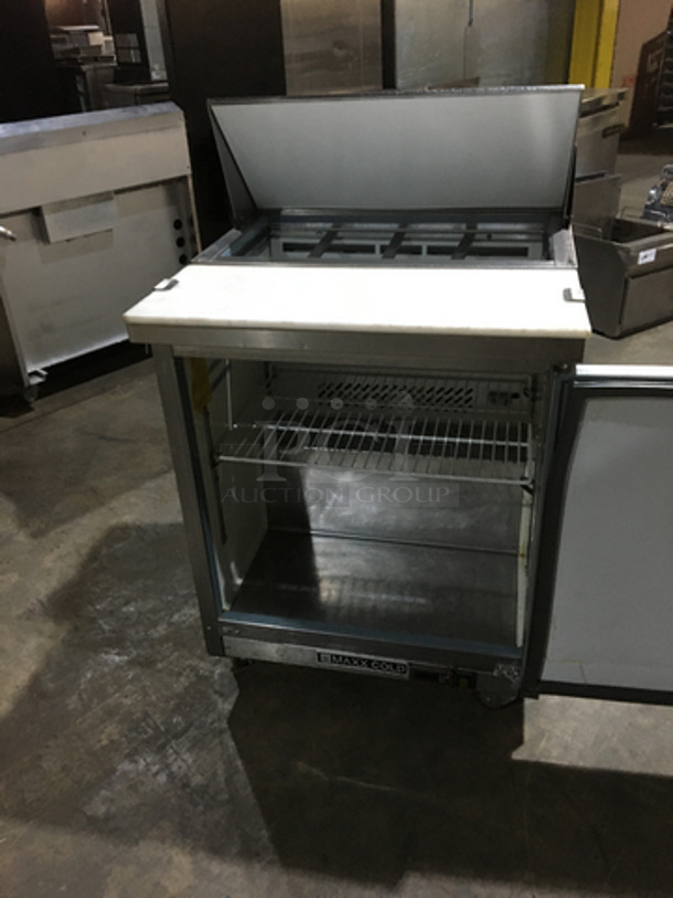 Maxx Cold Refrigerated Single Door Prep Sandwich Station! With Top Slide Open Door & Cutting Board! All Stainless Steel Body! On Casters! - Image 5 of 9