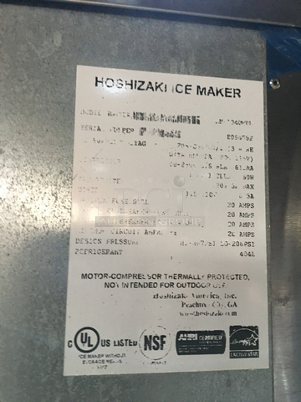 Hoshizaki Commercial Ice Making Machine! On Ice Bin! All Stainless Steel! On Legs! 2 X Your Bid! Makes One Unit!  - Image 7 of 8