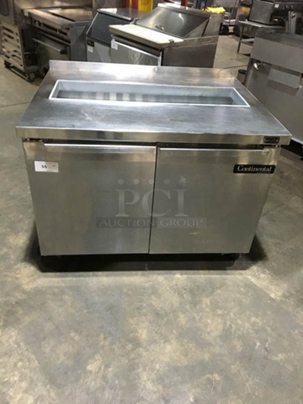 Continental Commercial Refrigerated Sandwich Prep Table! With 2 Door Underneath Storage Space! All Stainless Steel! On Commercial Casters!