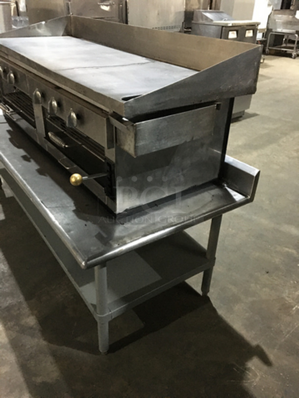 WOW! All Stainless Steel Natural Gas Powered Heavy Duty Flat Griddle! With Back & Side Splashes! With Dual Cheese Melter Underneath! On Equipment Stand! With Backsplash! With Underneath Storage Space! On Legs! - Image 2 of 10