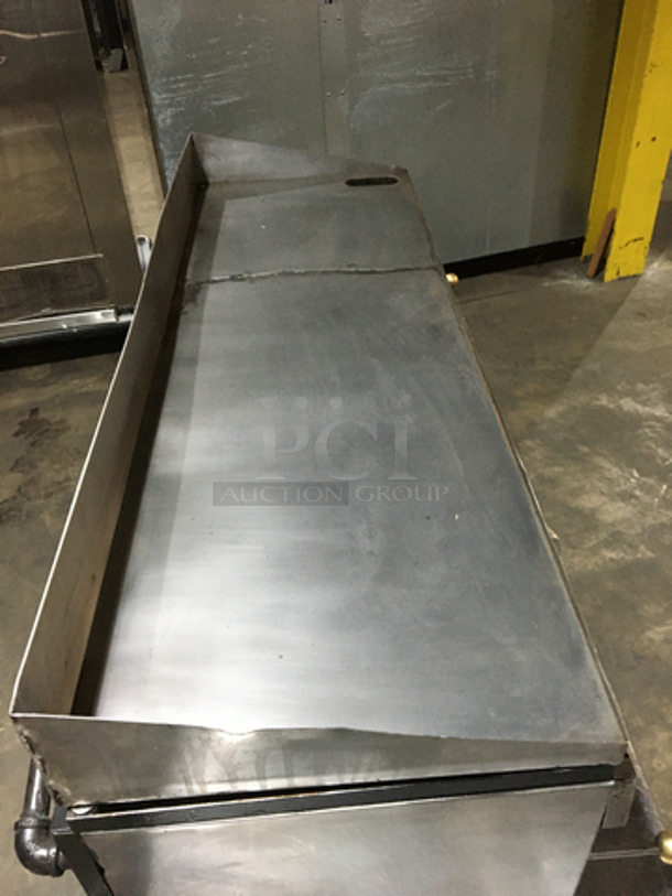 WOW! All Stainless Steel Natural Gas Powered Heavy Duty Flat Griddle! With Back & Side Splashes! With Dual Cheese Melter Underneath! On Equipment Stand! With Backsplash! With Underneath Storage Space! On Legs! - Image 5 of 10