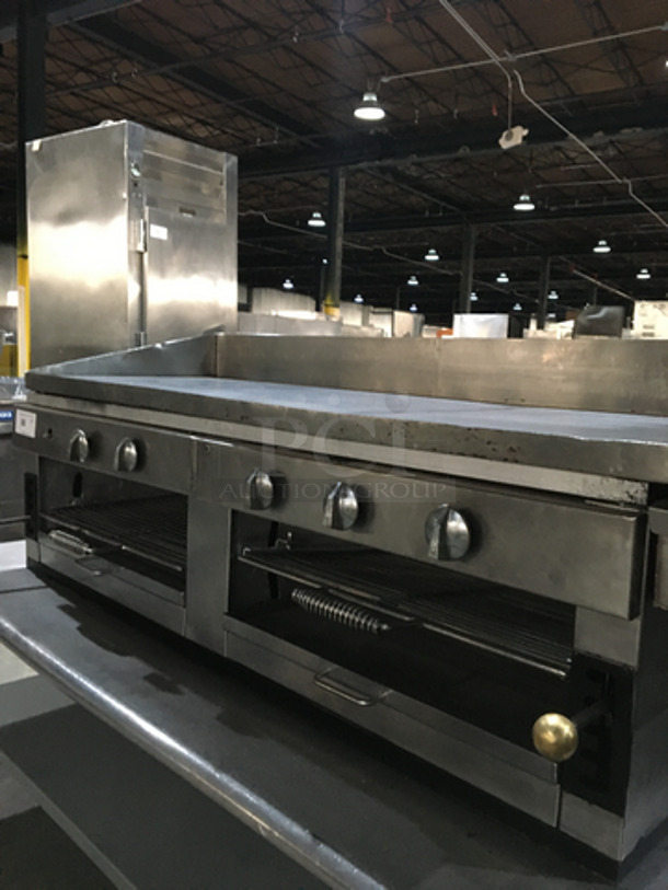 WOW! All Stainless Steel Natural Gas Powered Heavy Duty Flat Griddle! With Back & Side Splashes! With Dual Cheese Melter Underneath! On Equipment Stand! With Backsplash! With Underneath Storage Space! On Legs! - Image 6 of 10