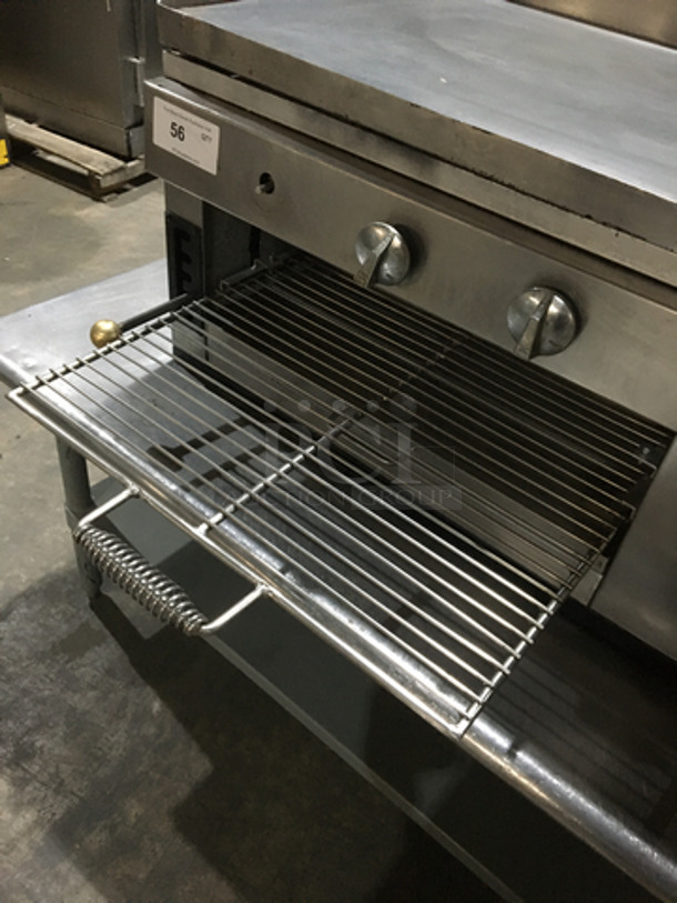 WOW! All Stainless Steel Natural Gas Powered Heavy Duty Flat Griddle! With Back & Side Splashes! With Dual Cheese Melter Underneath! On Equipment Stand! With Backsplash! With Underneath Storage Space! On Legs! - Image 8 of 10