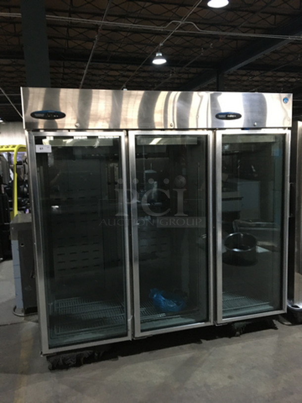 Hoshizaki Commercial 3 Door Reach In Cooler Merchandiser! With Poly Coated Racks! All Stainless Steel Body! Model CR3BFGYCL Serial E70037H! 115V 1Phase!