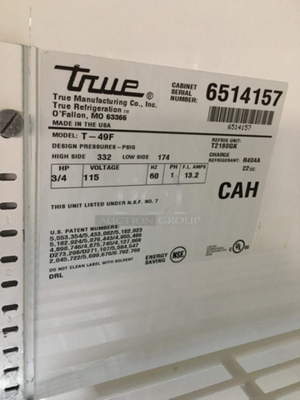 True Commercial 2 Door Reach In Freezer! All Stainless Steel! With Poly Coated Racks! Model T49F Serial 6514157! 115V 1Phase! - Image 8 of 8