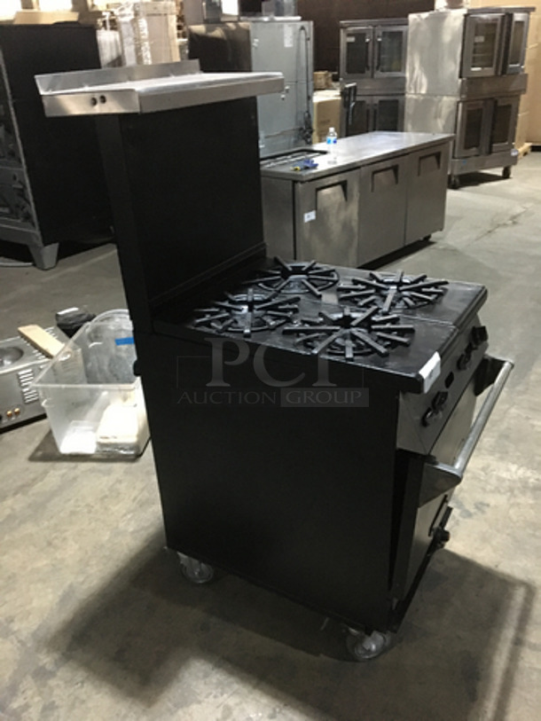 NICE! Commercial Natural Gas Powered 4 Burner Stove! With Oven Underneath! With Backsplash & Overhead Salamander Shelf! On Casters! - Image 2 of 9