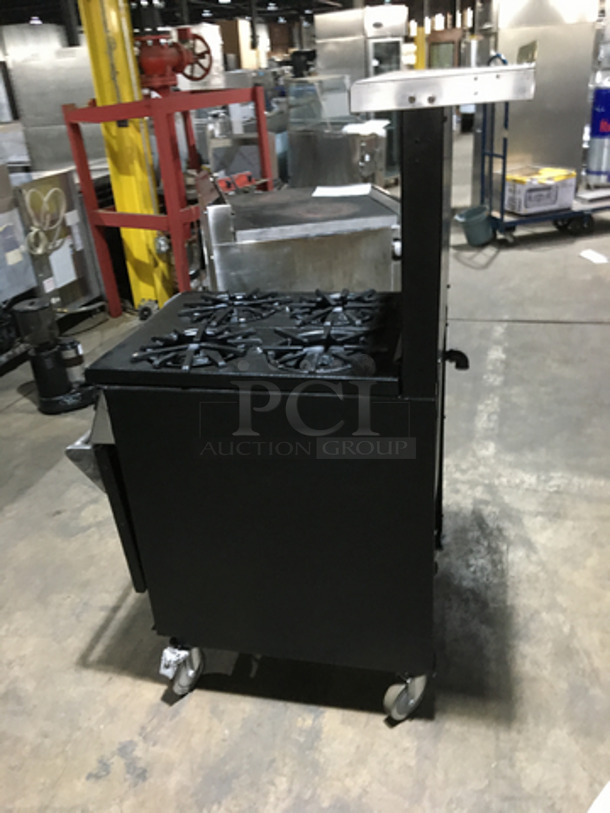 NICE! Commercial Natural Gas Powered 4 Burner Stove! With Oven Underneath! With Backsplash & Overhead Salamander Shelf! On Casters! - Image 3 of 9