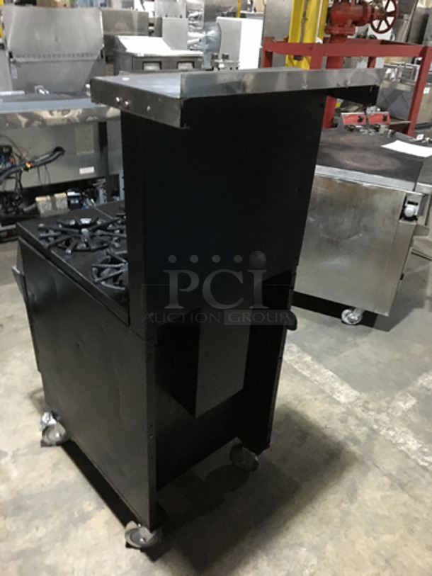 NICE! Commercial Natural Gas Powered 4 Burner Stove! With Oven Underneath! With Backsplash & Overhead Salamander Shelf! On Casters! - Image 4 of 9