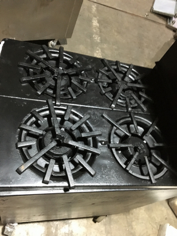 NICE! Commercial Natural Gas Powered 4 Burner Stove! With Oven Underneath! With Backsplash & Overhead Salamander Shelf! On Casters! - Image 5 of 9