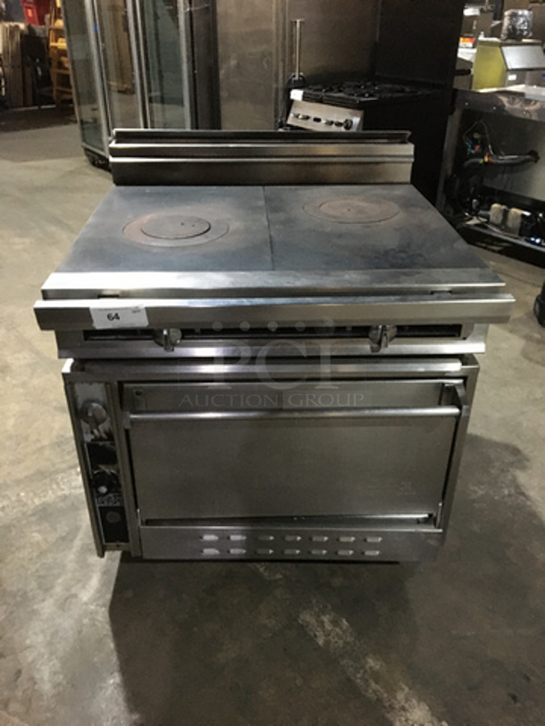 Jade Range Commercial Natural Gas Powered French Top/Hot Plate Stove! With Full Size Oven Underneath! All Stainless Steel! On Casters!