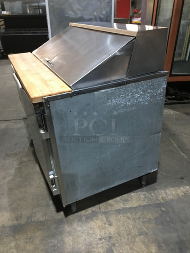 Leader Commercial Refrigerated Sandwich/Salad Prep Table! With Wooden Cutting Board! With 2 Door Storage Space Underneath! All Stainless Steel! Model LM48! 115V 1Phase! On Legs! - Image 2 of 10