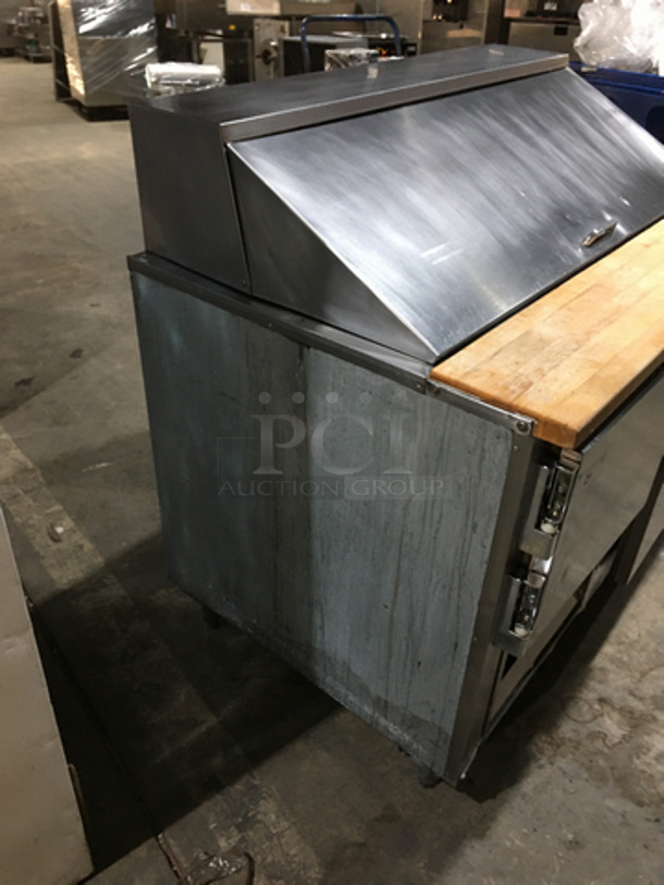 Leader Commercial Refrigerated Sandwich/Salad Prep Table! With Wooden Cutting Board! With 2 Door Storage Space Underneath! All Stainless Steel! Model LM48! 115V 1Phase! On Legs! - Image 4 of 10