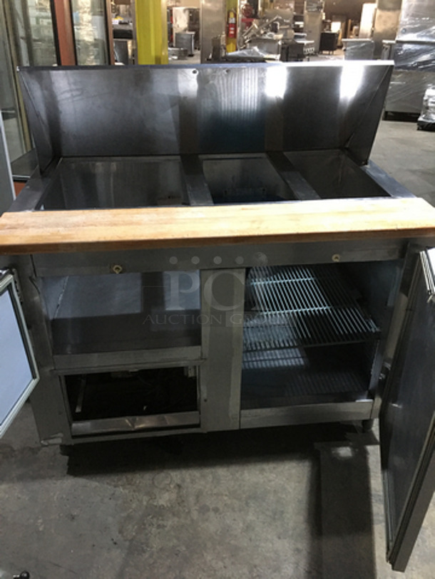 Leader Commercial Refrigerated Sandwich/Salad Prep Table! With Wooden Cutting Board! With 2 Door Storage Space Underneath! All Stainless Steel! Model LM48! 115V 1Phase! On Legs! - Image 5 of 10