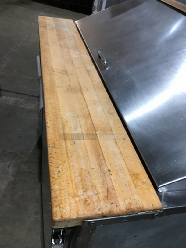 Leader Commercial Refrigerated Sandwich/Salad Prep Table! With Wooden Cutting Board! With 2 Door Storage Space Underneath! All Stainless Steel! Model LM48! 115V 1Phase! On Legs! - Image 10 of 10