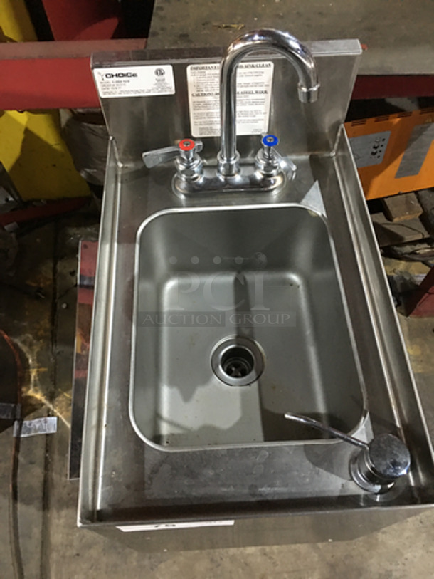 Choice Commercial Under The Bar Hand Sink! With Faucet! All Stainless Steel! Model CHSA12D Serial 391510!  - Image 4 of 8