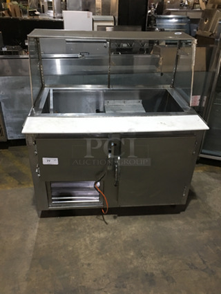 GZG Commercial Refrigerated Sandwich Prep Table! With Sneeze Guard! With Commercial Cutting Board! With 2 Door Underneath Storage Space! All Stainless Steel! Model SC48BM! 115V! On Legs!
