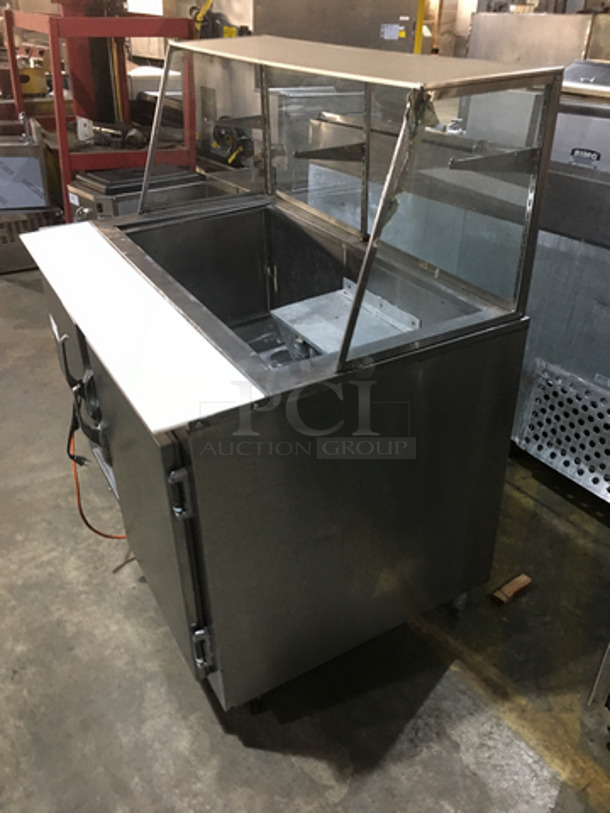 GZG Commercial Refrigerated Sandwich Prep Table! With Sneeze Guard! With Commercial Cutting Board! With 2 Door Underneath Storage Space! All Stainless Steel! Model SC48BM! 115V! On Legs! - Image 3 of 10
