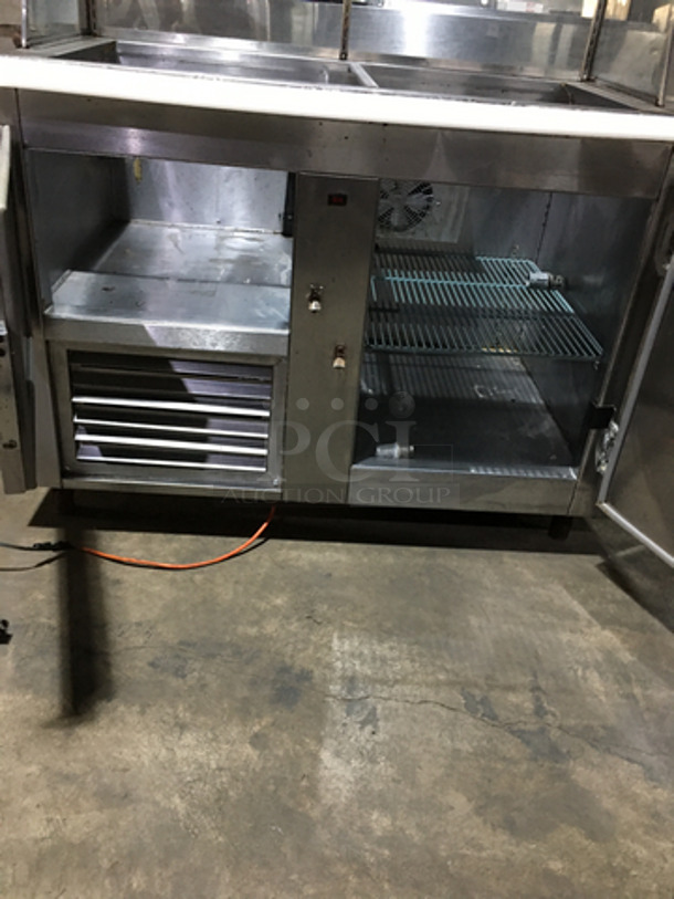 GZG Commercial Refrigerated Sandwich Prep Table! With Sneeze Guard! With Commercial Cutting Board! With 2 Door Underneath Storage Space! All Stainless Steel! Model SC48BM! 115V! On Legs! - Image 6 of 10