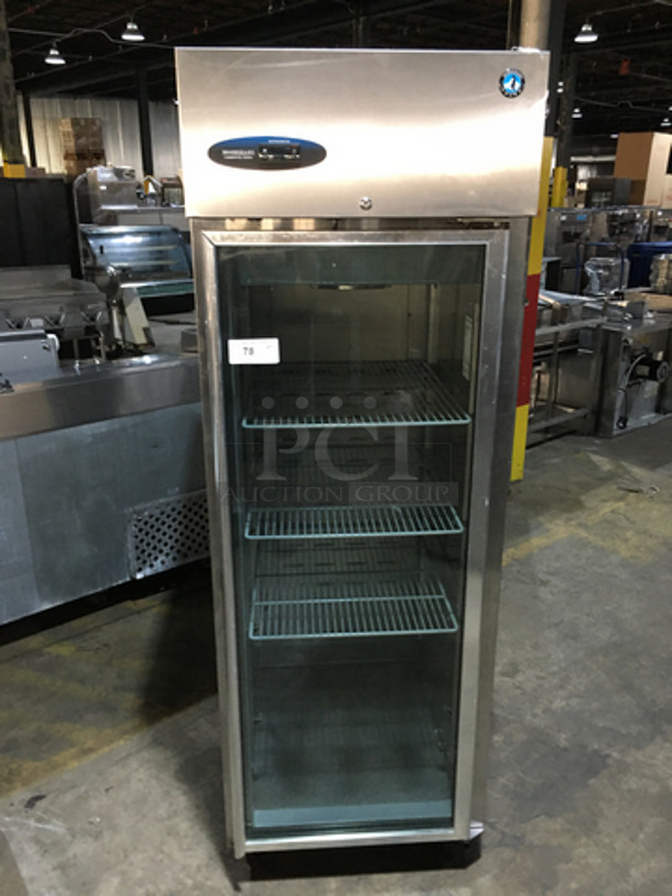 Hoshizaki Commercial Single Door Reach In Cooler Merchandiser! With Poly Coated Racks! All Stainless Steel! Model CR1SFGECR Serial H50238C! 115V 1Phase! On Casters!
