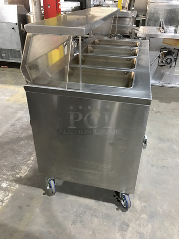 Precision Commercial 4 Well Steam Table! With Underneath Storage Space! With Sneeze Guard! All Stainless Steel Body! Model SST2004UDNYC Serial 679990891! 120V 1Phase! On Commercial Casters!
 - Image 3 of 9