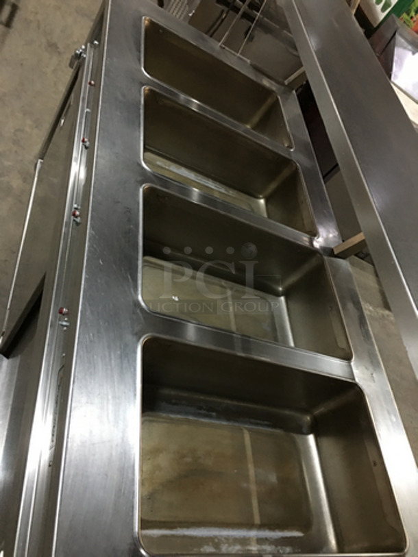 Precision Commercial 4 Well Steam Table! With Underneath Storage Space! With Sneeze Guard! All Stainless Steel Body! Model SST2004UDNYC Serial 679990891! 120V 1Phase! On Commercial Casters!
 - Image 5 of 9