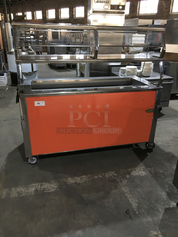 Precision Commercial Refrigerated Cold Pan! With Overhead Serving Shelf! With Sneeze Guard! With Underneath Storage Space! All Stainless Steel! Model SST2024RTNYC Serial 680620891! 120V 1Phase! On Commercial Casters!