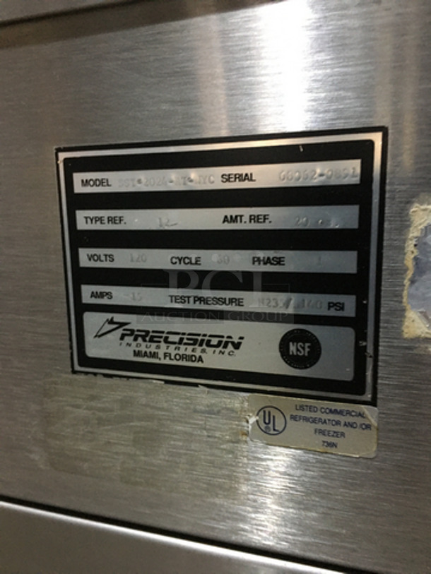 Precision Commercial Refrigerated Cold Pan! With Overhead Serving Shelf! With Sneeze Guard! With Underneath Storage Space! All Stainless Steel! Model SST2024RTNYC Serial 680620891! 120V 1Phase! On Commercial Casters! - Image 8 of 9