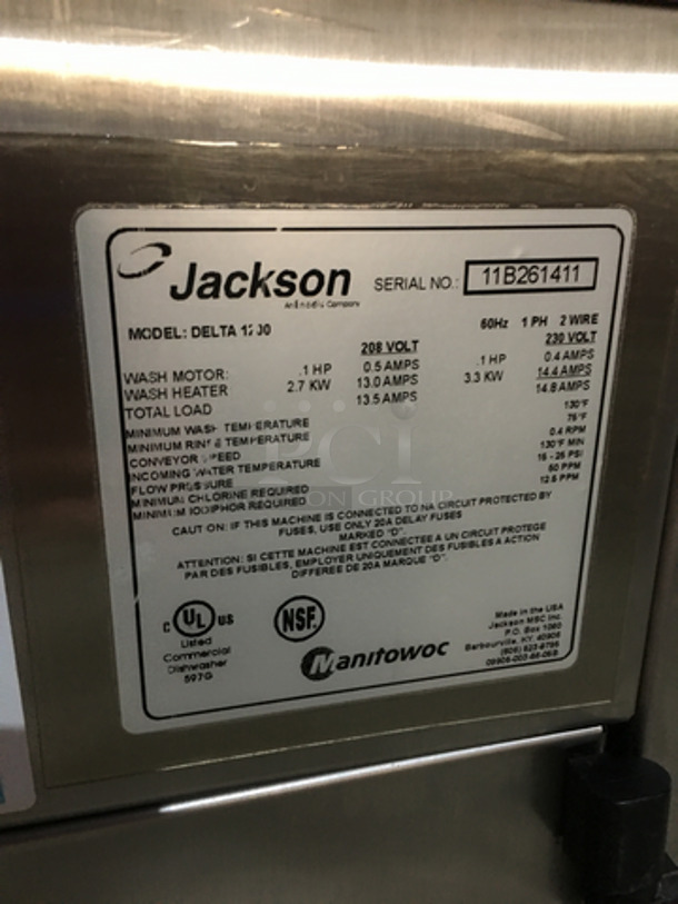 Jackson Commercial Under The Counter Glass Washer! All Stainless Steel! Model DELTA1200 Serial 11B261411! 208/230V 1Phase!  - Image 7 of 8