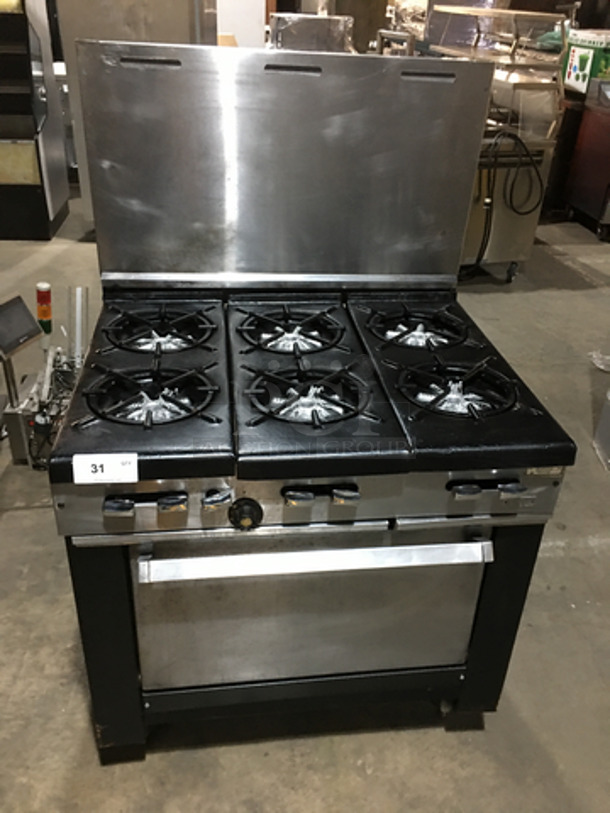Garland All Stainless Steel Natural Gas Powered 6 Burner Stove! With Full Size Oven Underneath! With Backsplash! On Legs! - Image 1 of 9