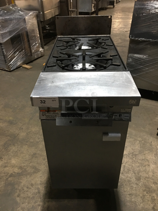 Vulcan Commercial Natural Gas Powered 2 Burner Stove! All Stainless Steel! With Storage Space Underneath! Model GHX45 Serial 481634504! On Casters!                                            