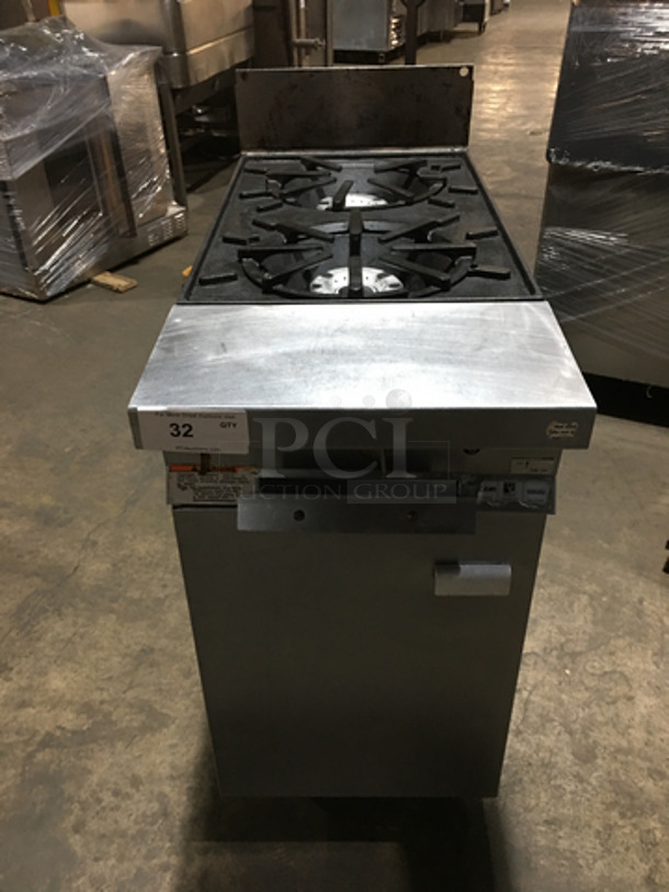Vulcan Commercial Natural Gas Powered 2 Burner Stove! All Stainless Steel! With Storage Space Underneath! Model GHX45 Serial 481634504! On Casters!                                             - Image 1 of 10