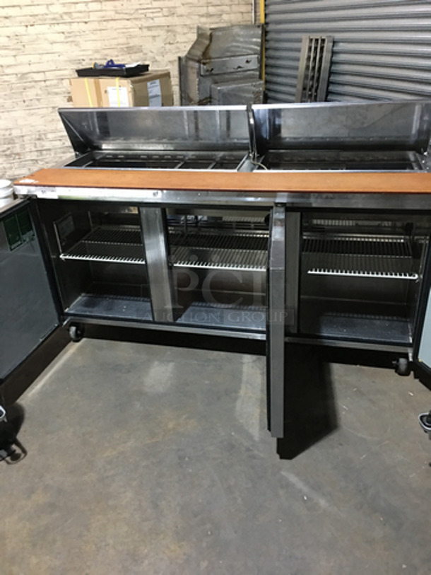 Turbo Air Commercial Refrigerated Sandwich Prep Table! With 3 Door Underneath Storage Space! With Racks! All Stainless Steel! On Casters! - Image 4 of 10