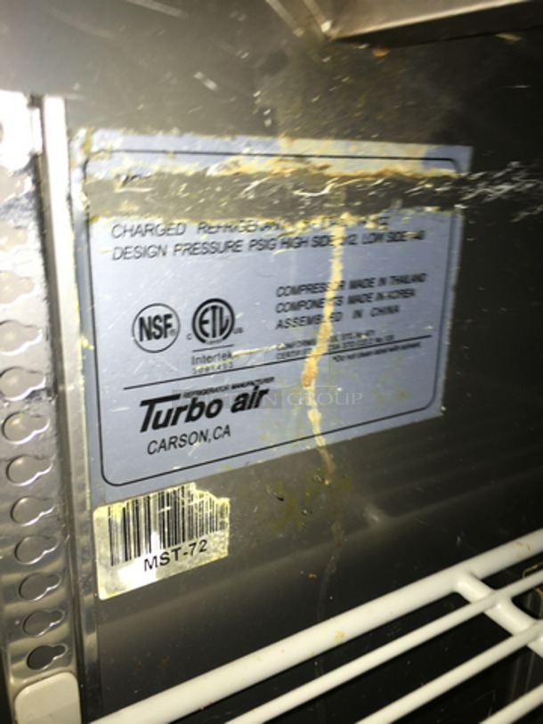 Turbo Air Commercial Refrigerated Sandwich Prep Table! With 3 Door Underneath Storage Space! With Racks! All Stainless Steel! On Casters! - Image 7 of 10