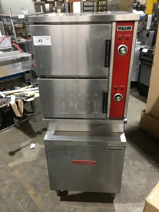 Vulcan Commercial Electric Powered Dual Cabinet Steamer! All Stainless Steel! Model VSX24E Serial 271095042! 208/115V 1/3Phase! On Legs!