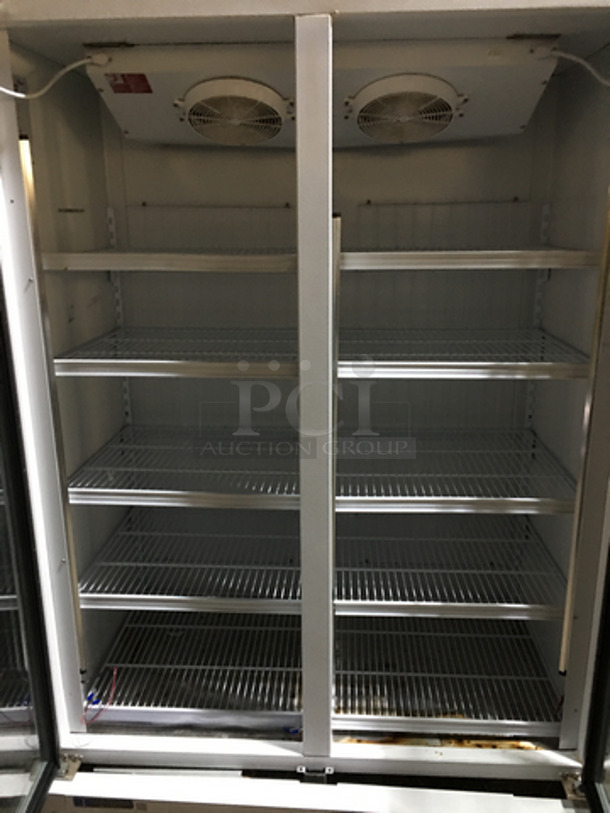 Master Bilt Commercial 2 Door Reach In Freezer Merchandiser! With Poly Coated Racks! Model BLG48HD Serial 221994LFF01! 115V 1Phase! - Image 5 of 9