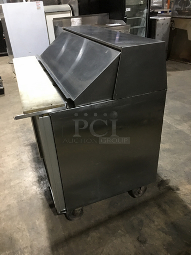 Silver King Commercial Refrigerated Sandwich Prep Table! With Commercial Cutting Board! With 2 Door Underneath Storage Space! All Stainless Steel! Model SKP4812/C18 Serial GKDP091239A! 115V! On Casters! - Image 3 of 10