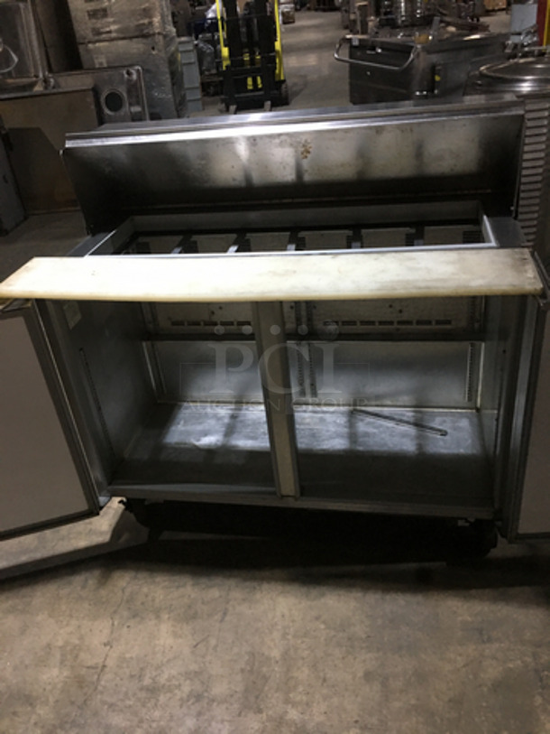 Silver King Commercial Refrigerated Sandwich Prep Table! With Commercial Cutting Board! With 2 Door Underneath Storage Space! All Stainless Steel! Model SKP4812/C18 Serial GKDP091239A! 115V! On Casters! - Image 5 of 10